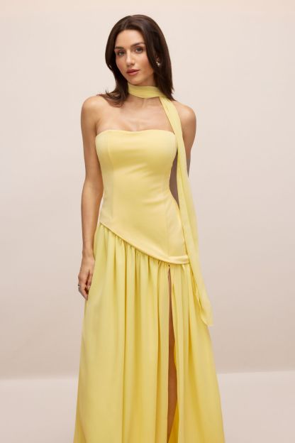 Paula High Slit Asymmetric Maxi Dress with Scarf