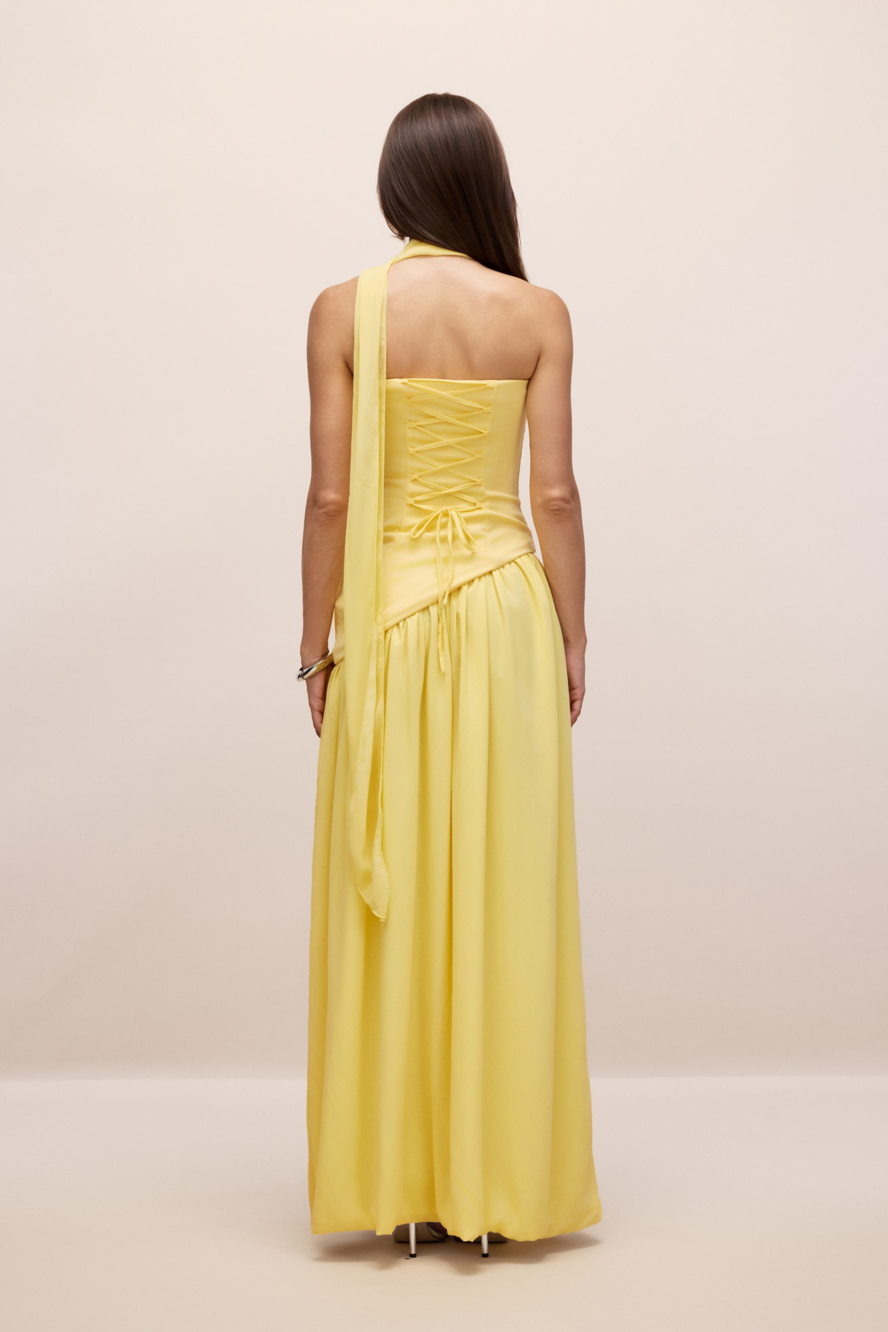 Paula High Slit Asymmetric Maxi Dress with Scarf