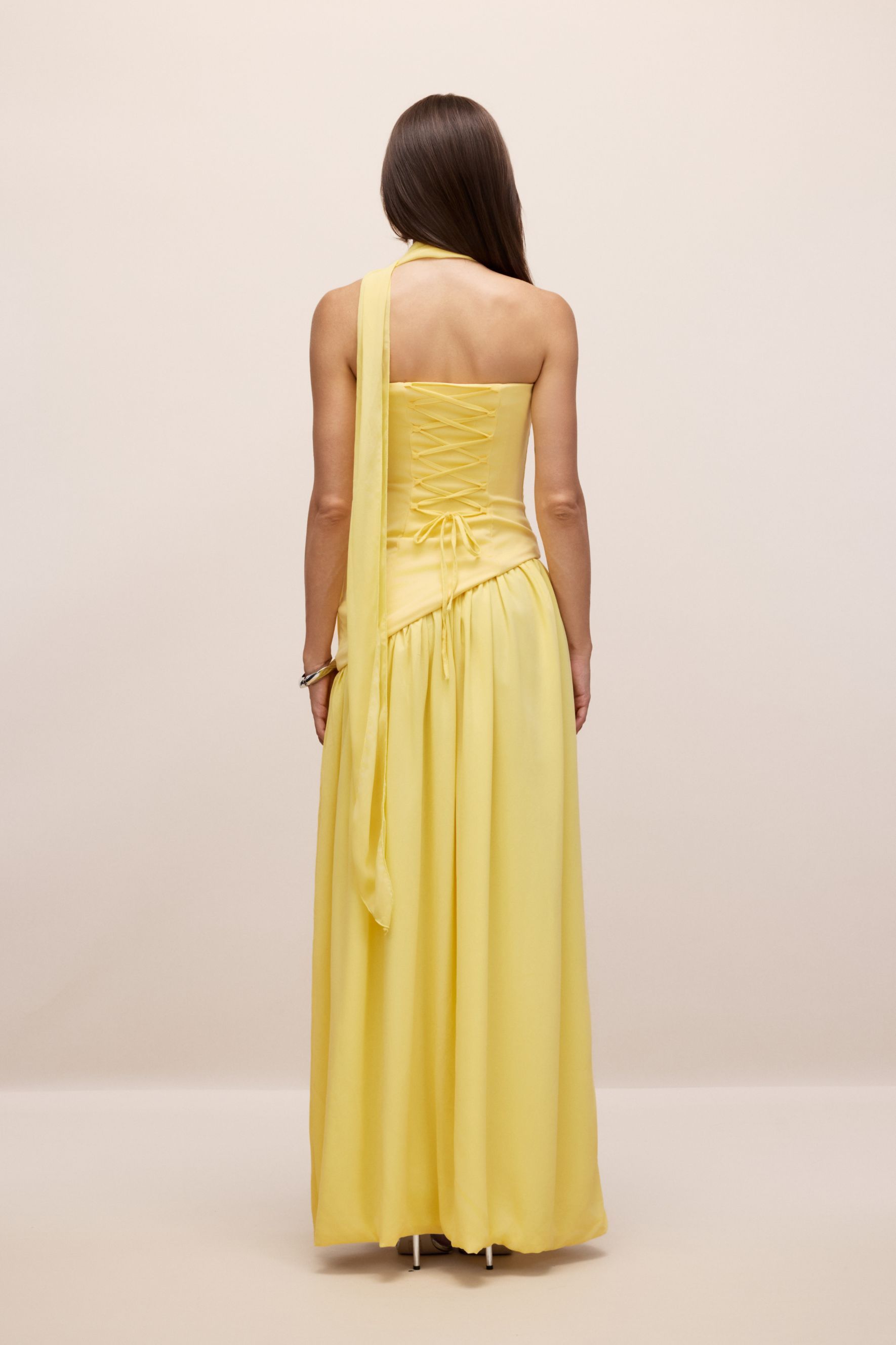 Paula High Slit Asymmetric Maxi Dress with Scarf