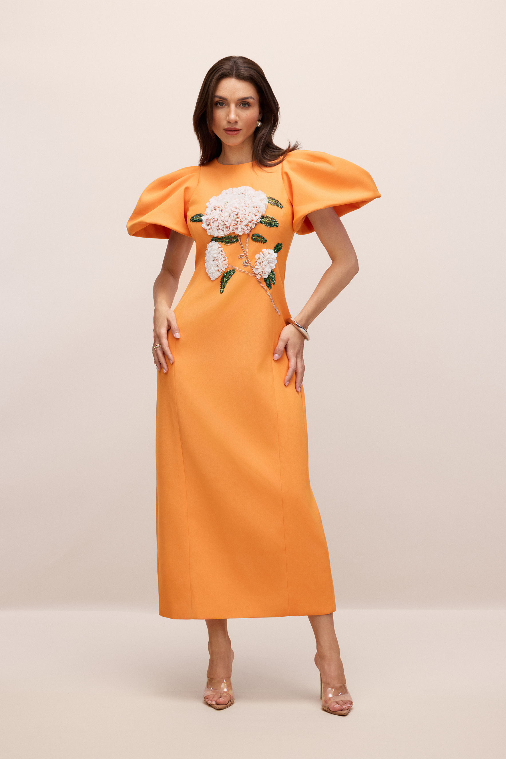 Marnia Puff Sleeve Floral Embroidered Maxi Dress