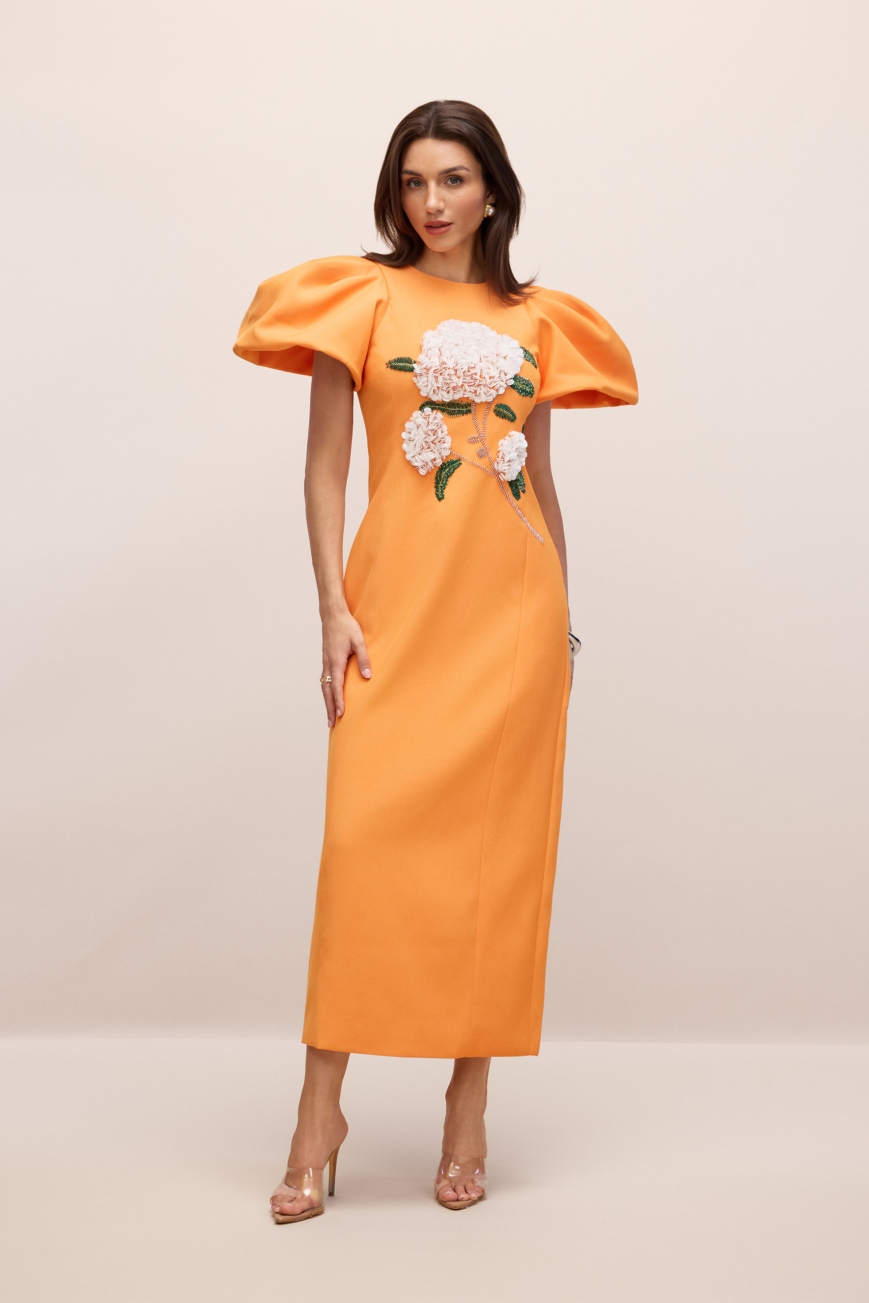 Marnia Puff Sleeve Floral Embroidered Maxi Dress