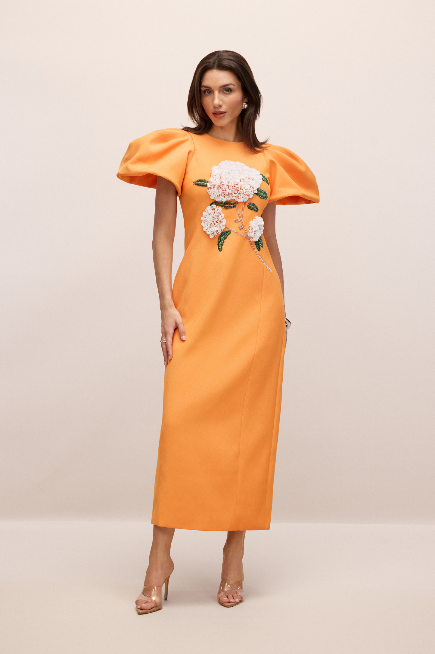 Marnia Puff Sleeve Floral Embroidered Maxi Dress