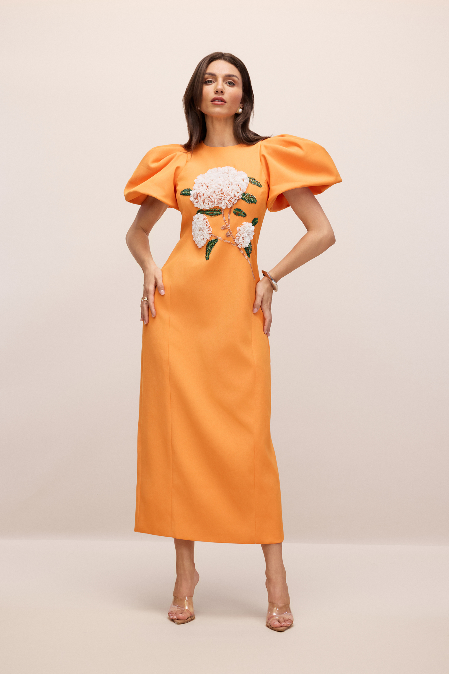 Marnia Puff Sleeve Floral Embroidered Maxi Dress