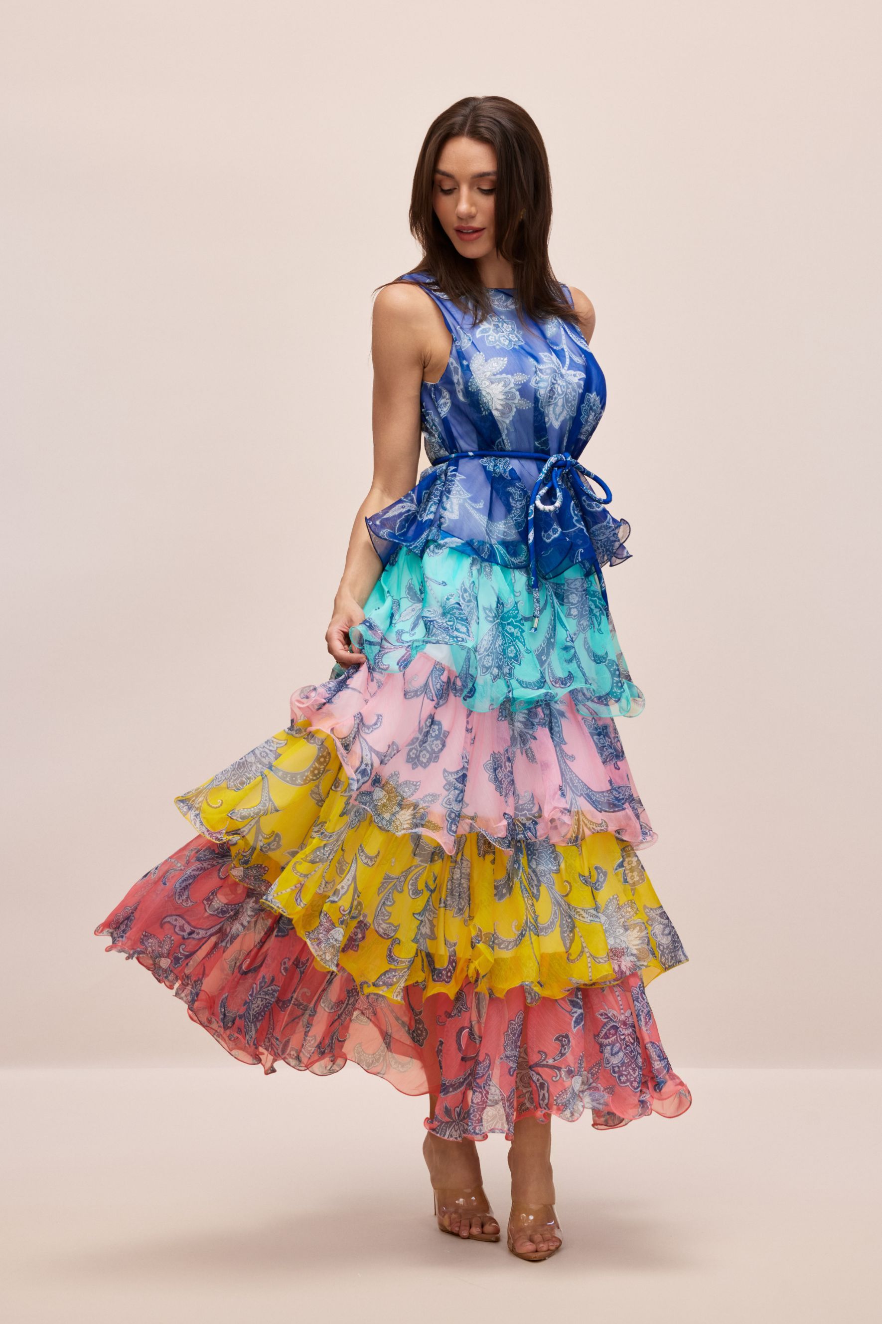 Printed Tiered Ruffle Dress｜Resort Beach Vacation Dresses - sunfere