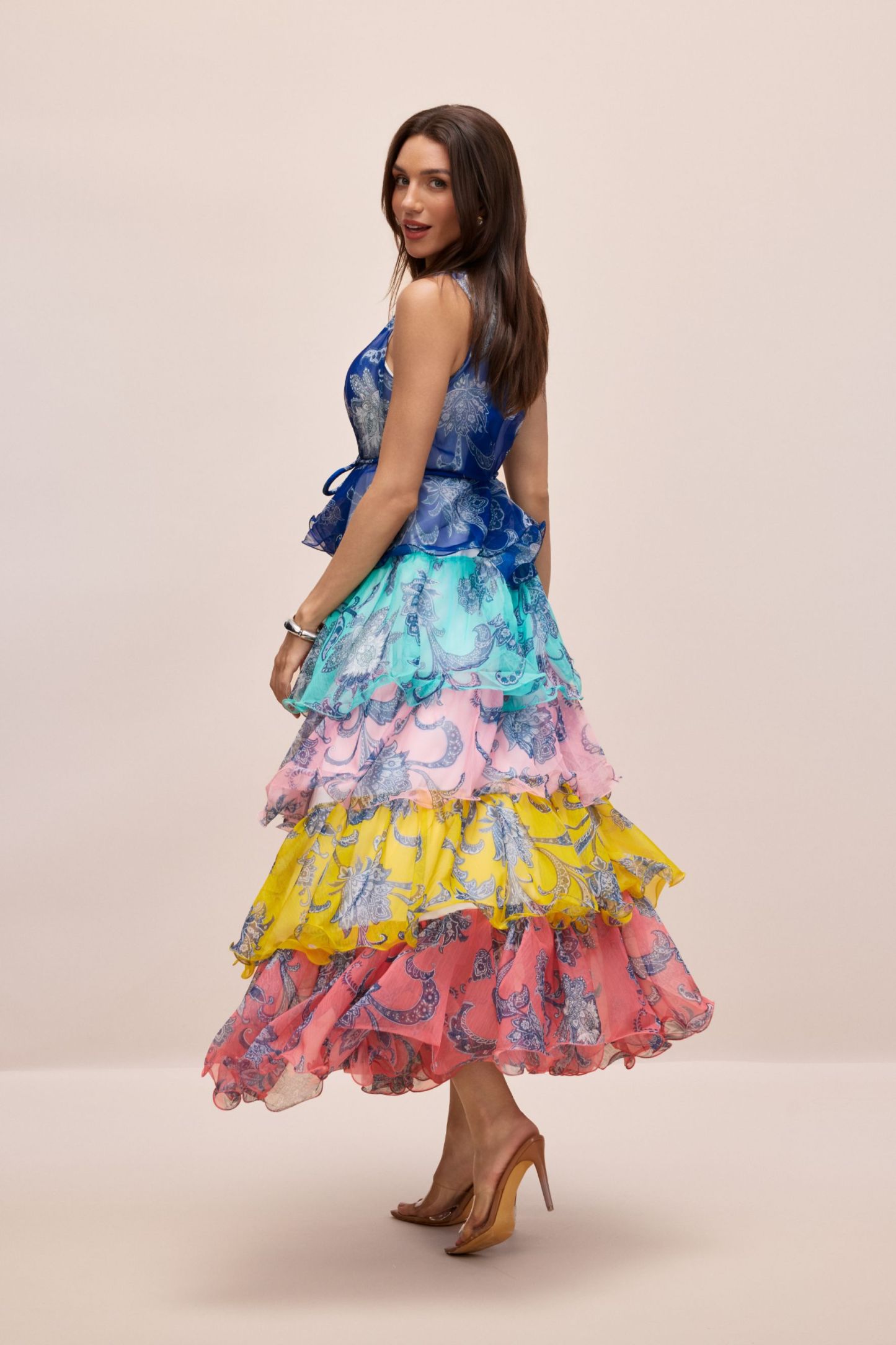 Cynthia Printed Tiered Ruffle Maxi Dress