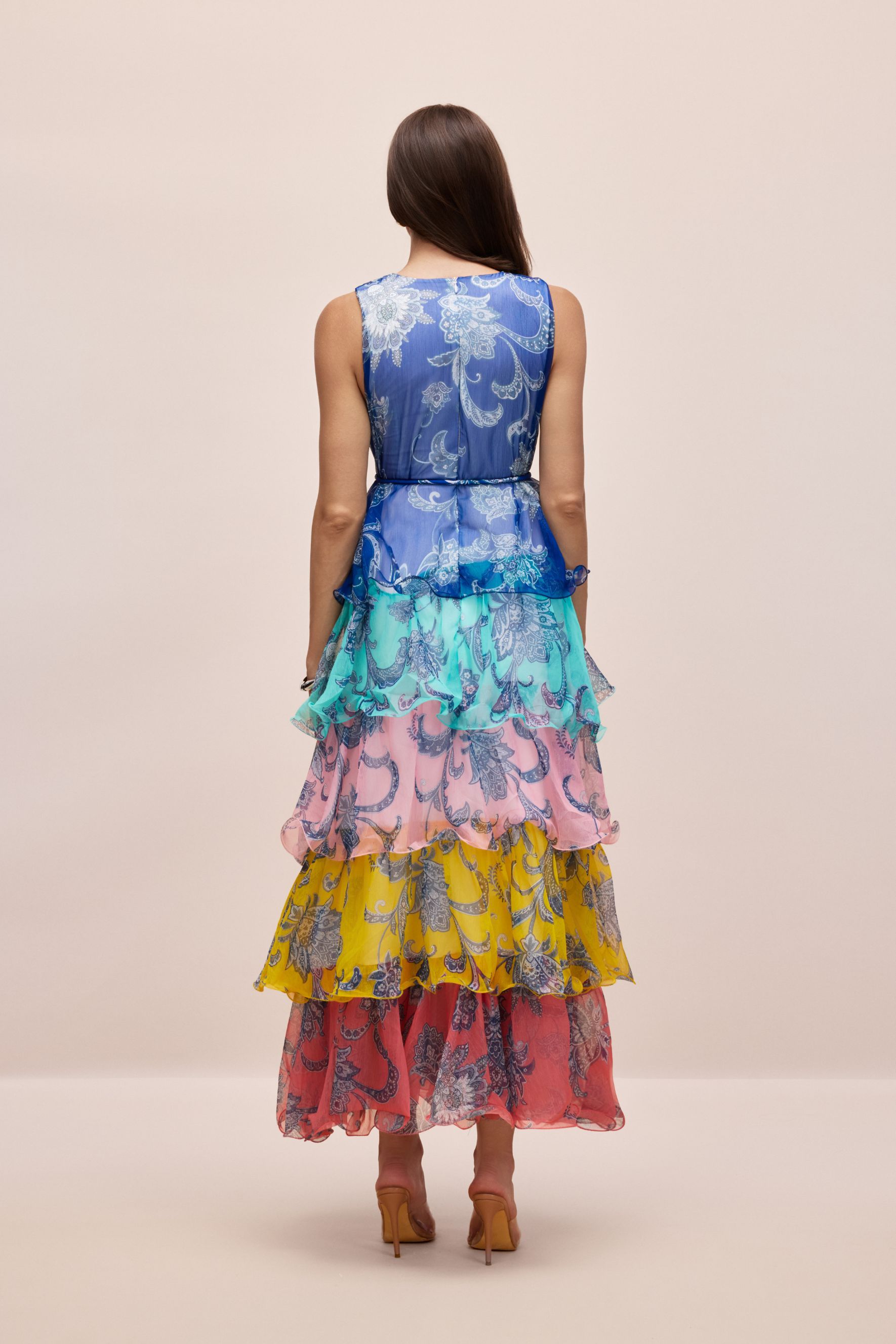 Cynthia Printed Tiered Ruffle Maxi Dress