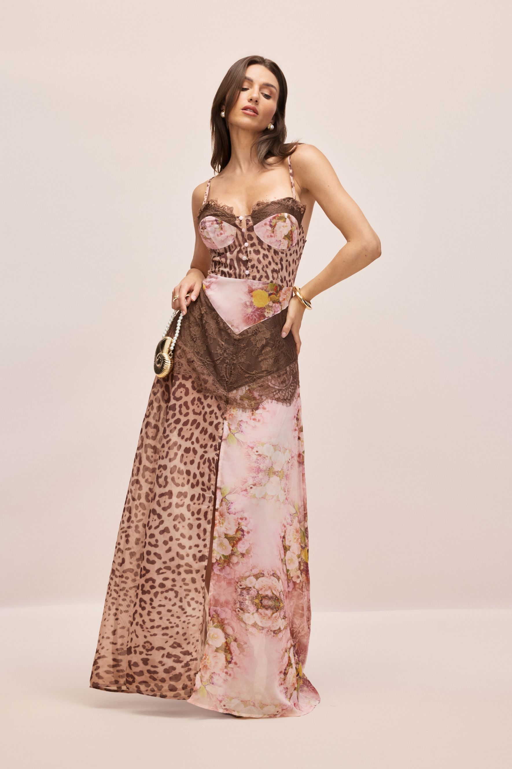 Jeanne Leopard Print Lace Trim Maxi Dress