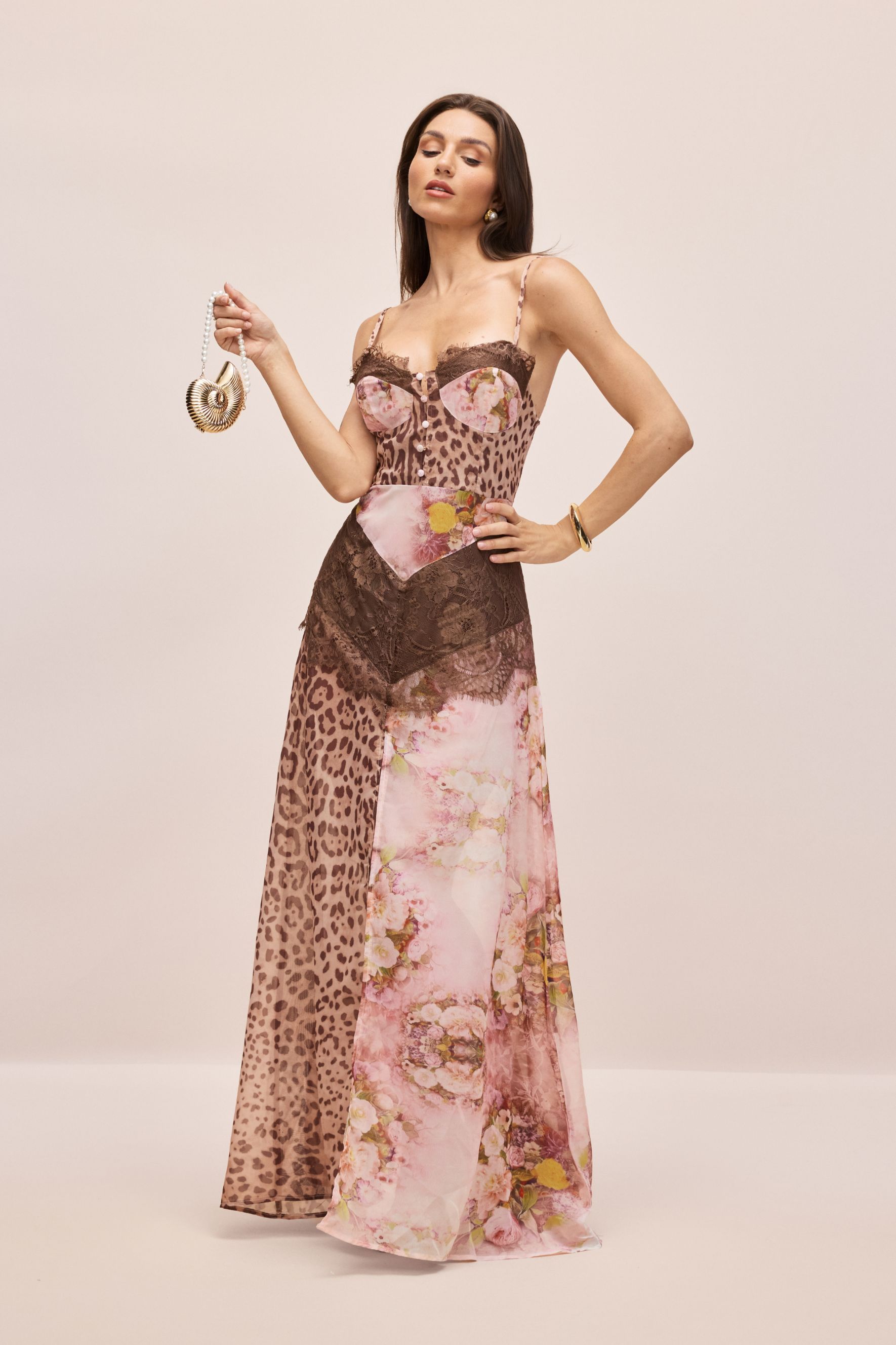 Jeanne Leopard Print Lace Trim Maxi Dress
