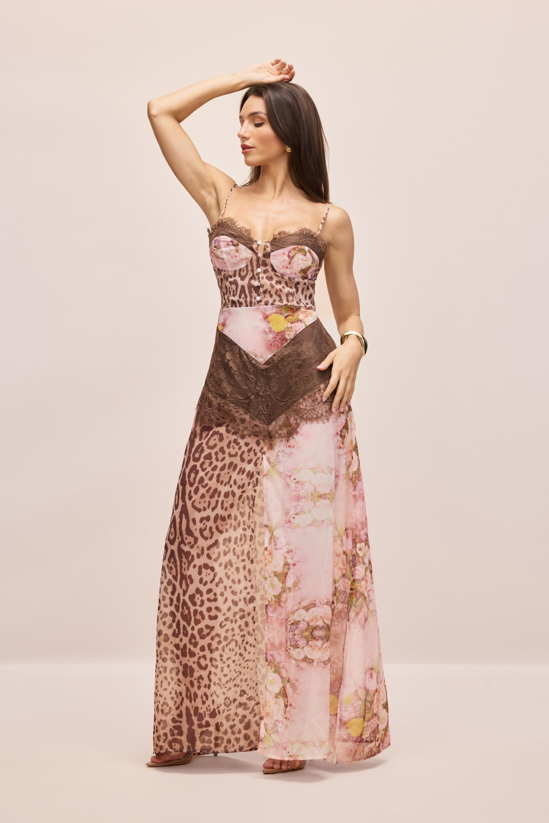 Jeanne Leopard Print Lace Trim Maxi Dress
