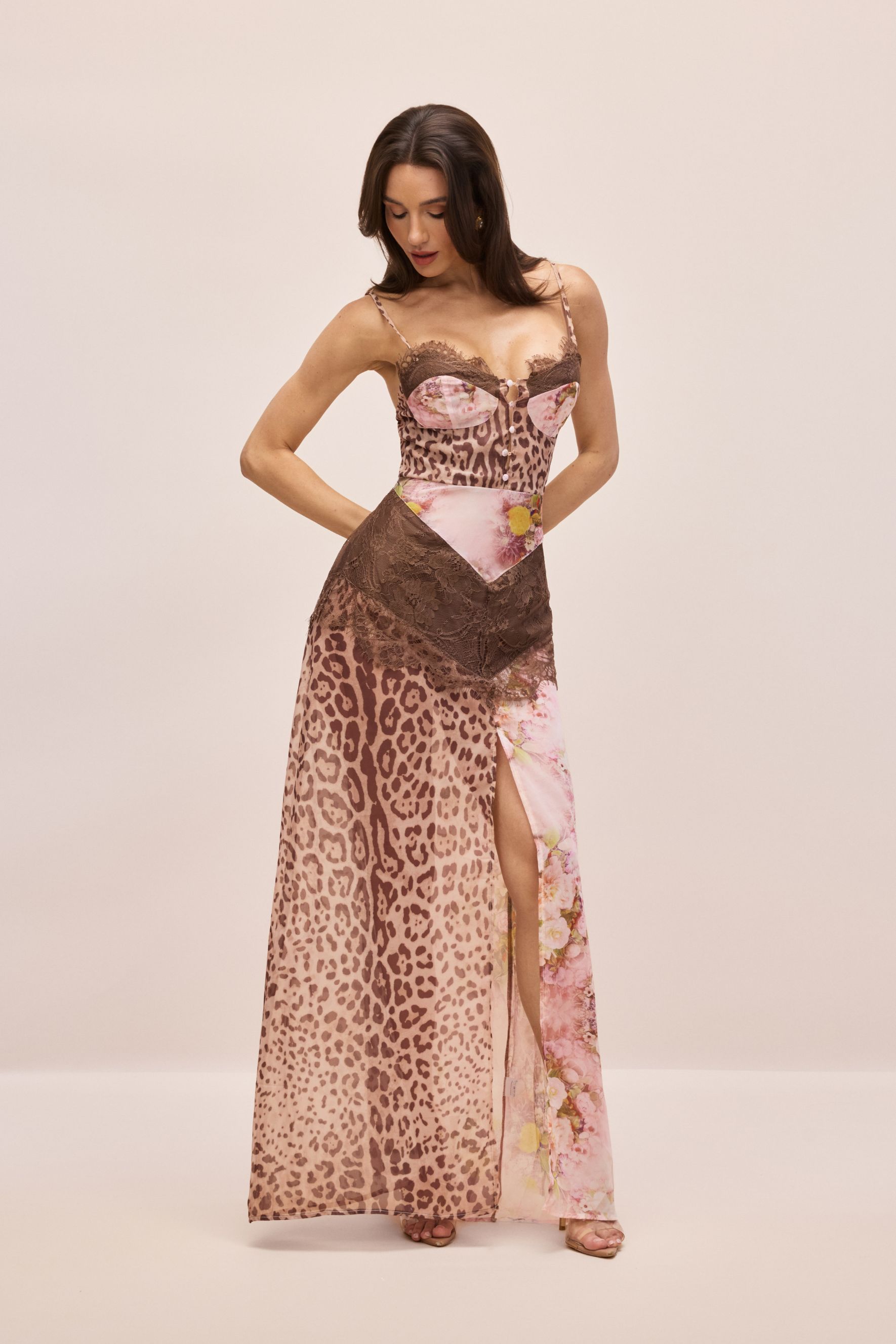 Jeanne Leopard Print Lace Trim Maxi Dress
