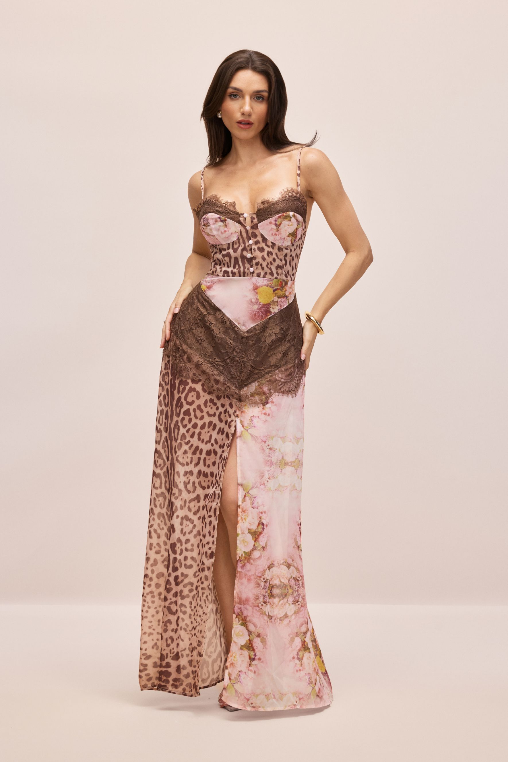 Jeanne Leopard Print Lace Trim Maxi Dress