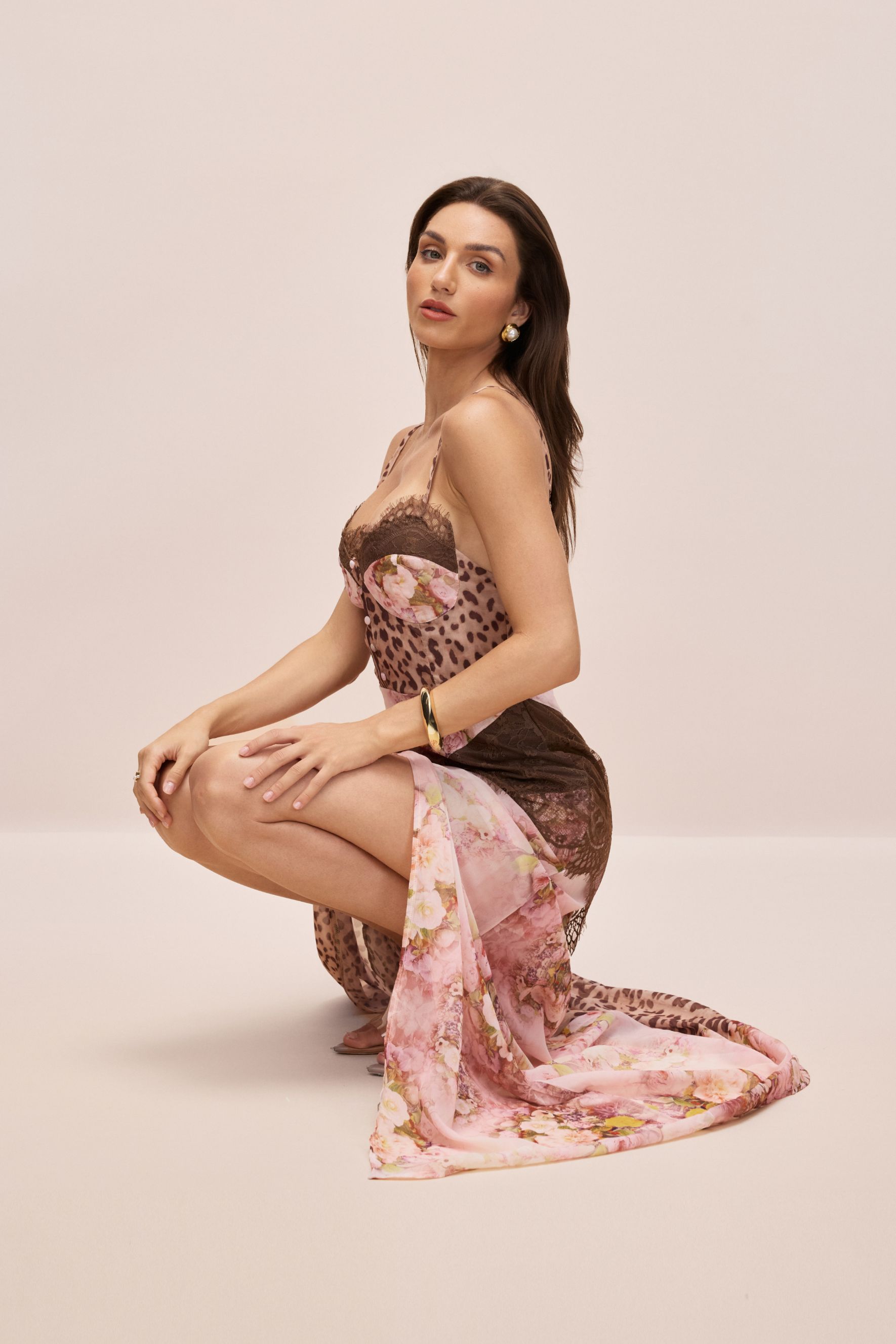 Jeanne Leopard Print Lace Trim Maxi Dress