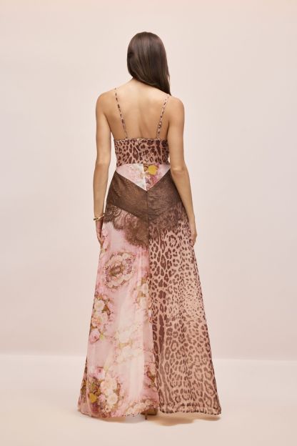 Jeanne Leopard Print Lace Trim Maxi Dress