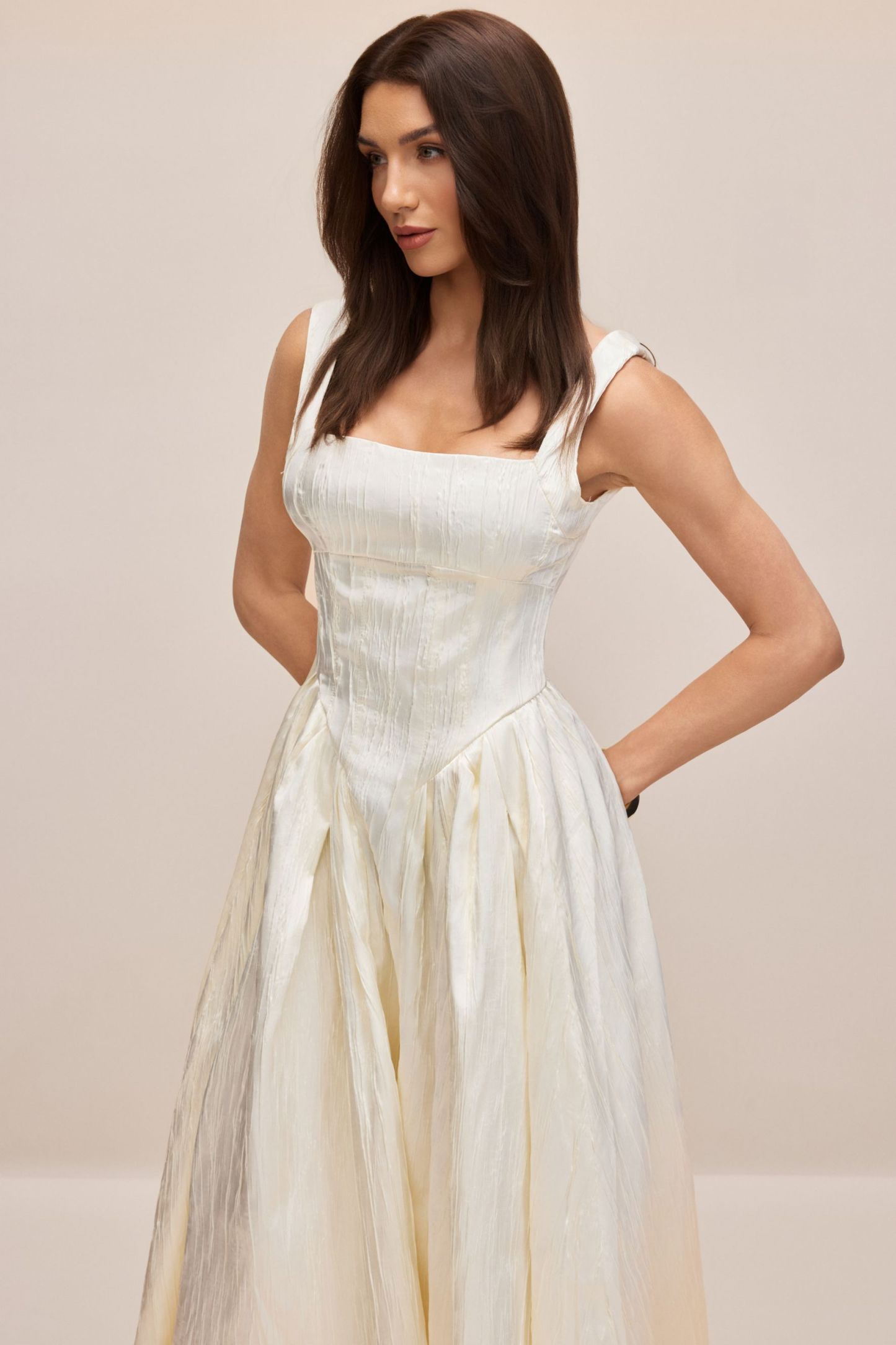 Katrina Square Neck Textured Midi Dress