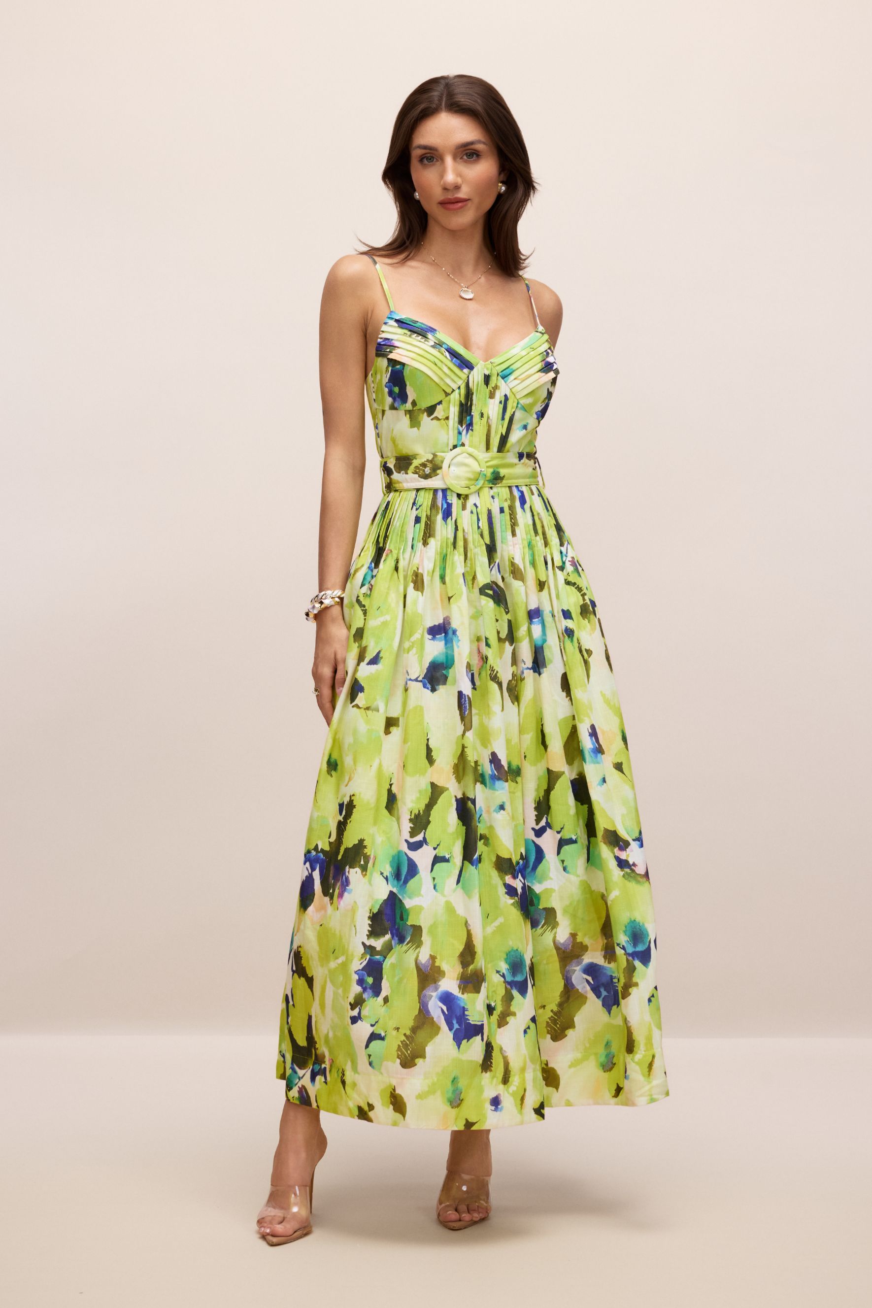 Zora Abstract Print Pleated Maxi Dress