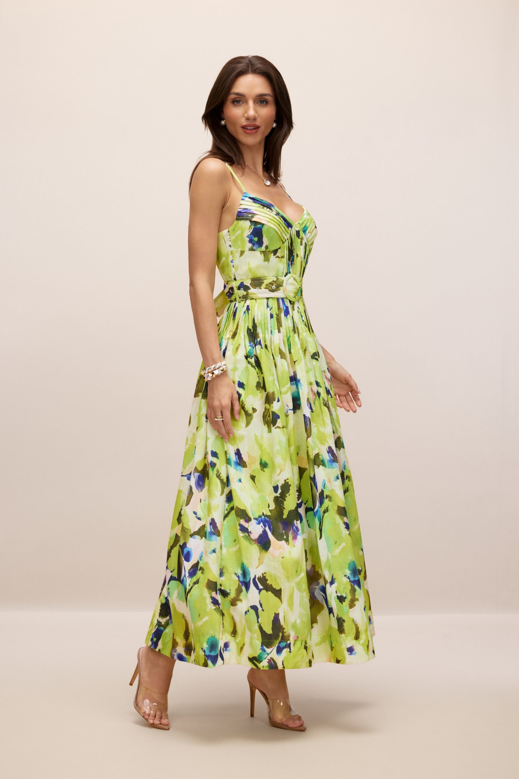 Zora Abstract Print Pleated Maxi Dress
