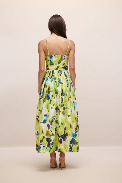 Zora Abstract Print Pleated Maxi Dress