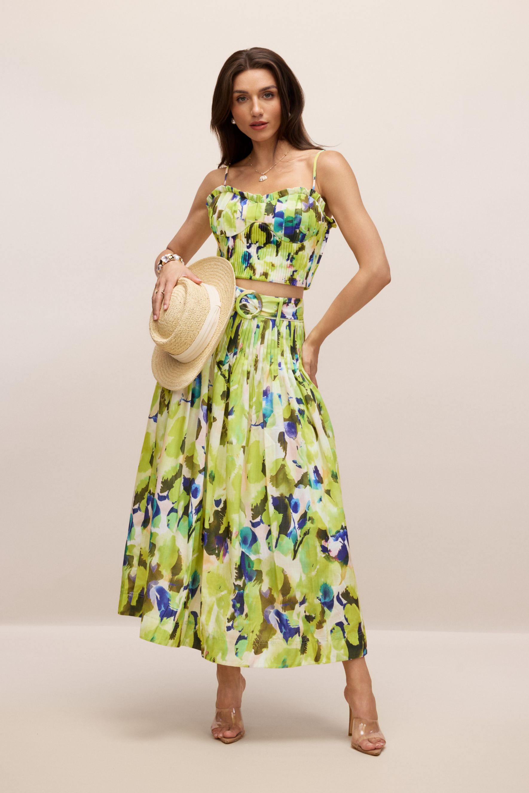Barbara Print Pleated Crop Top & Skirt Set