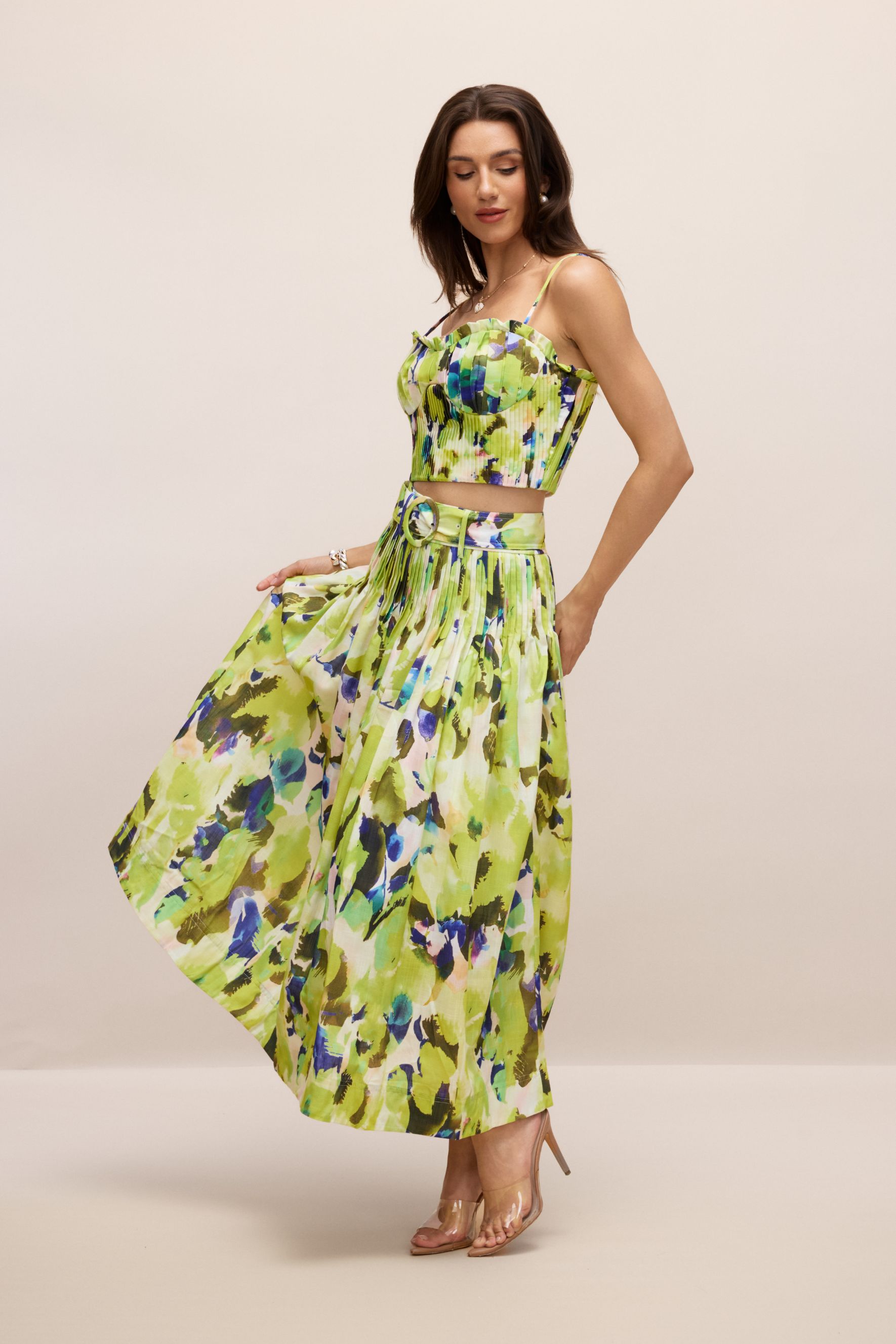 Barbara Print Pleated Crop Top & Skirt Set
