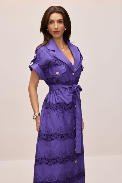 Mora Short Sleeve Lace Trim Midi Shirt Dress