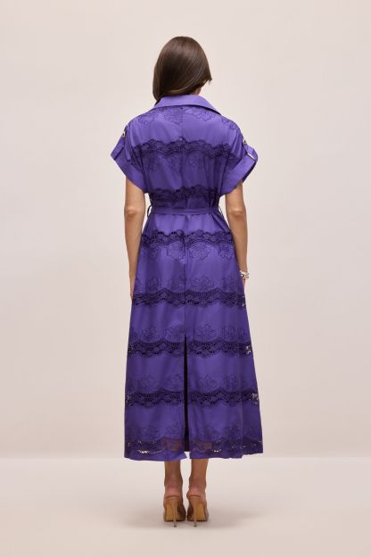 Mora Short Sleeve Lace Trim Midi Shirt Dress