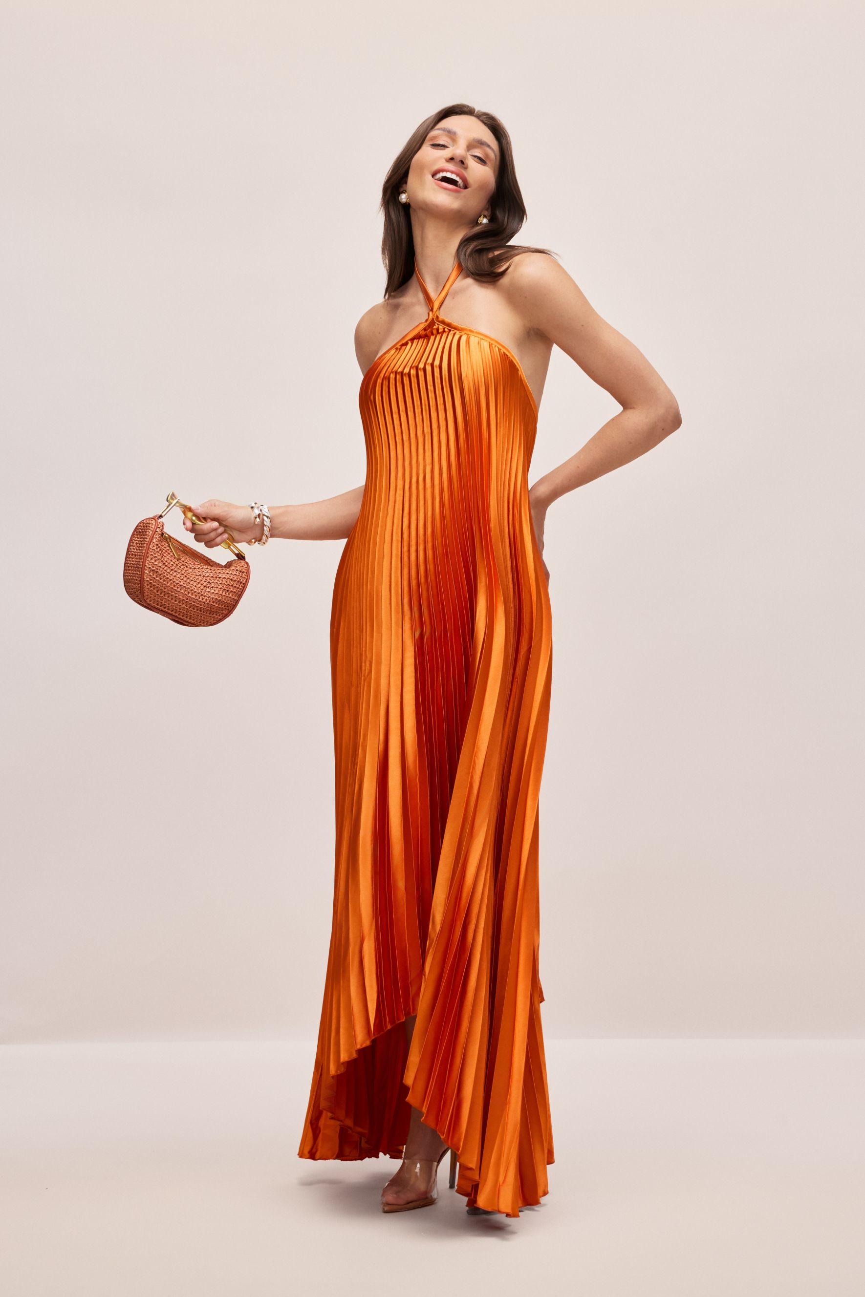 Novia Halter Neck Pleated Maxi Dress