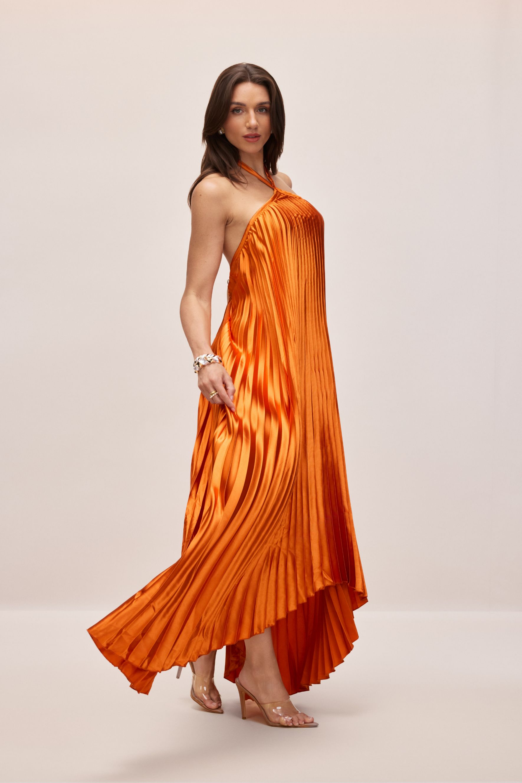 Novia Halter Neck Pleated Maxi Dress