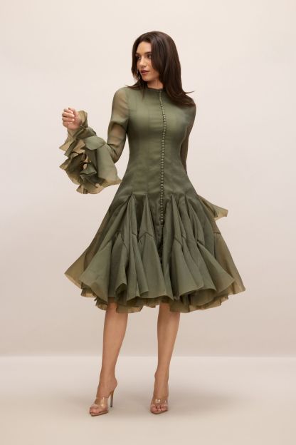 Gloria Long Sleeve Flared Hem Midi Dress