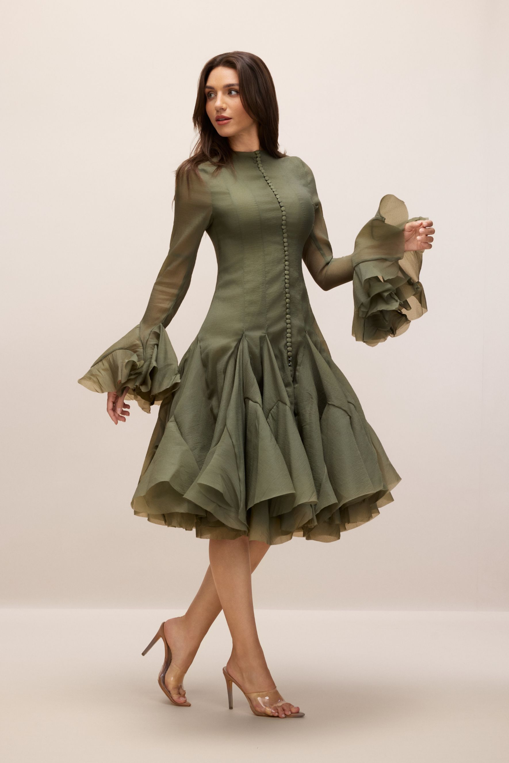 Gloria Long Sleeve Flared Hem Midi Dress