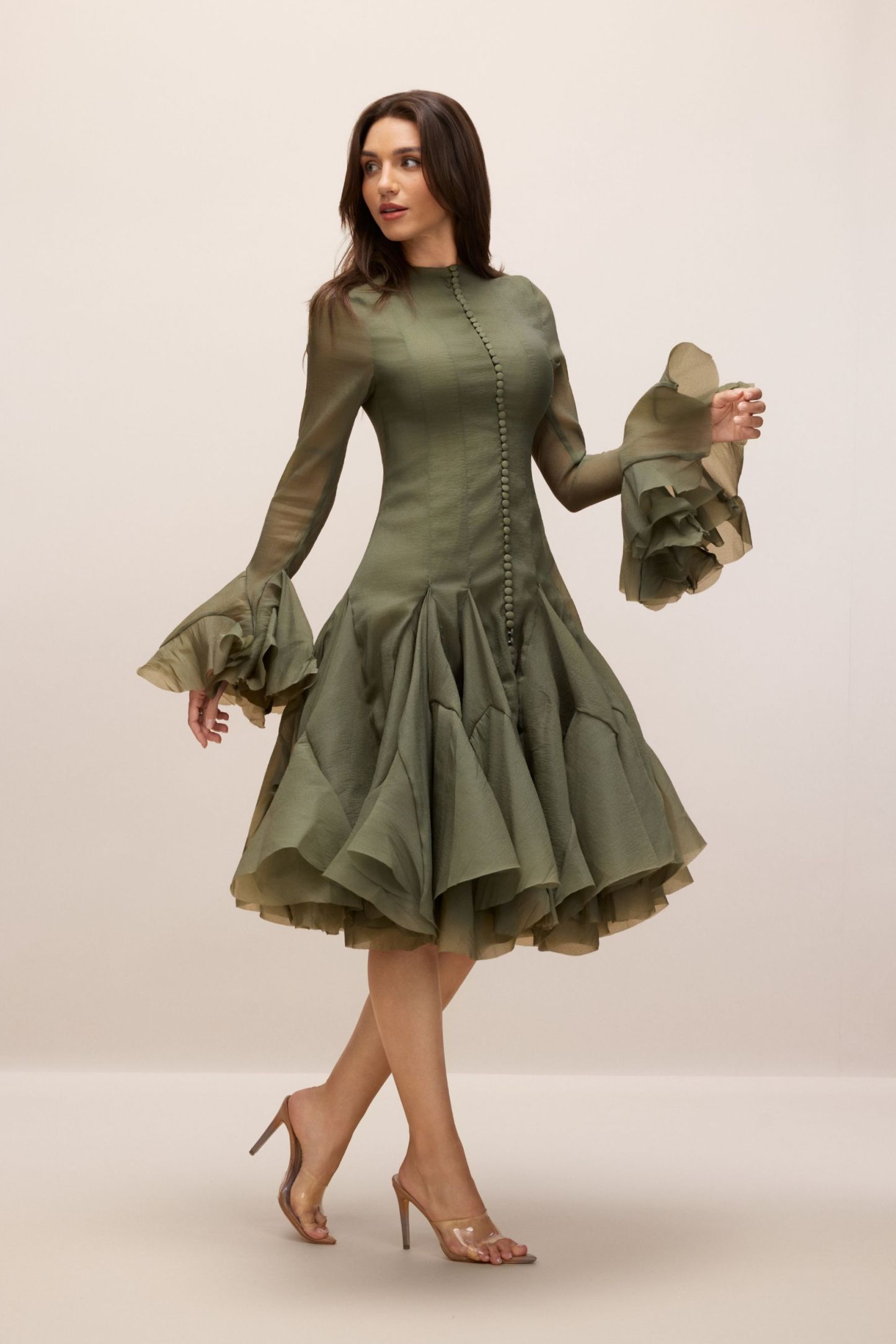 Gloria Long Sleeve Flared Hem Midi Dress