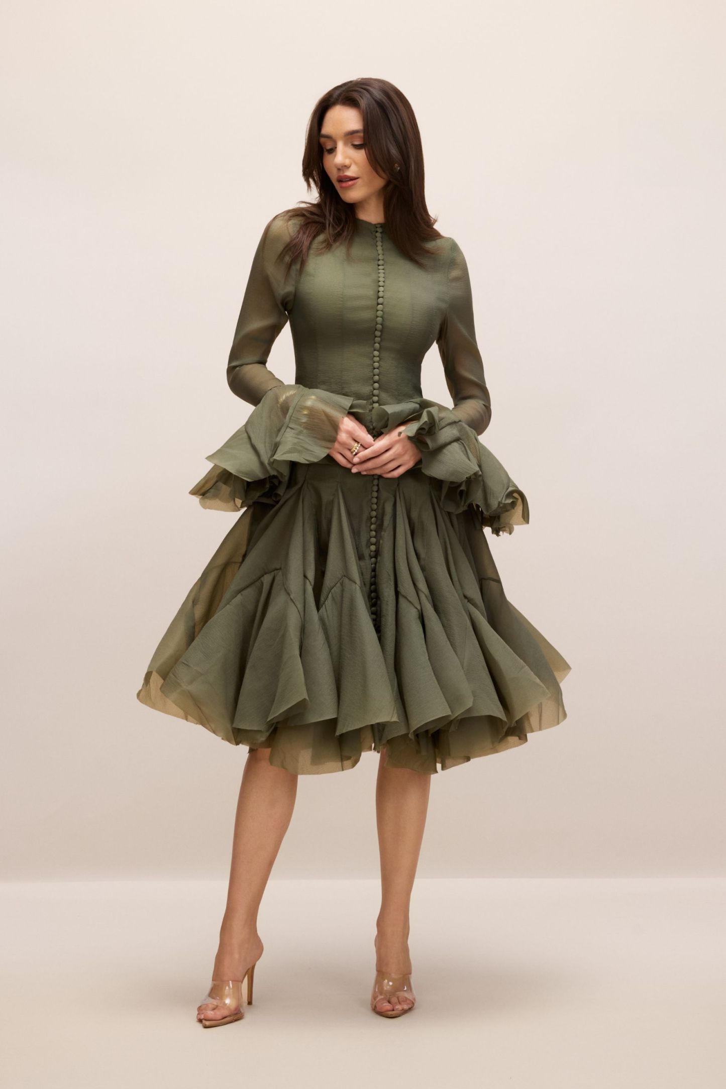 Gloria Long Sleeve Flared Hem Midi Dress