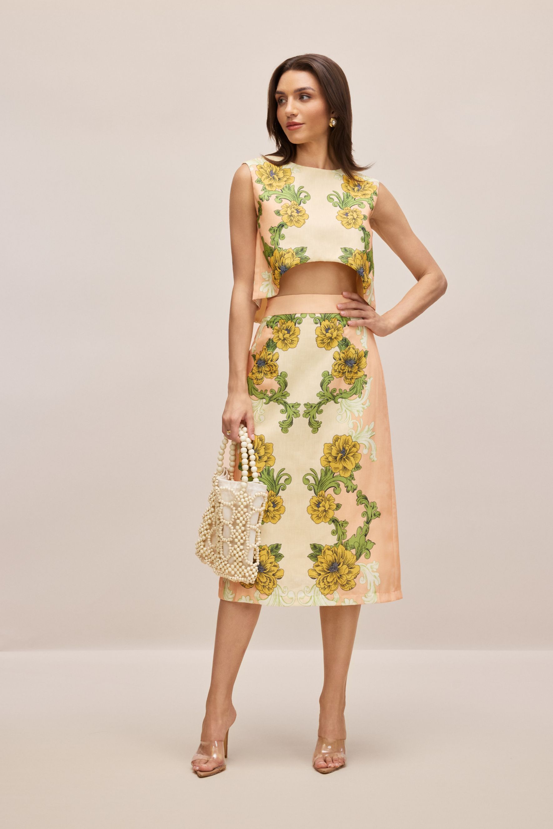 Valerie Floral Print Crop Top Skirt Set