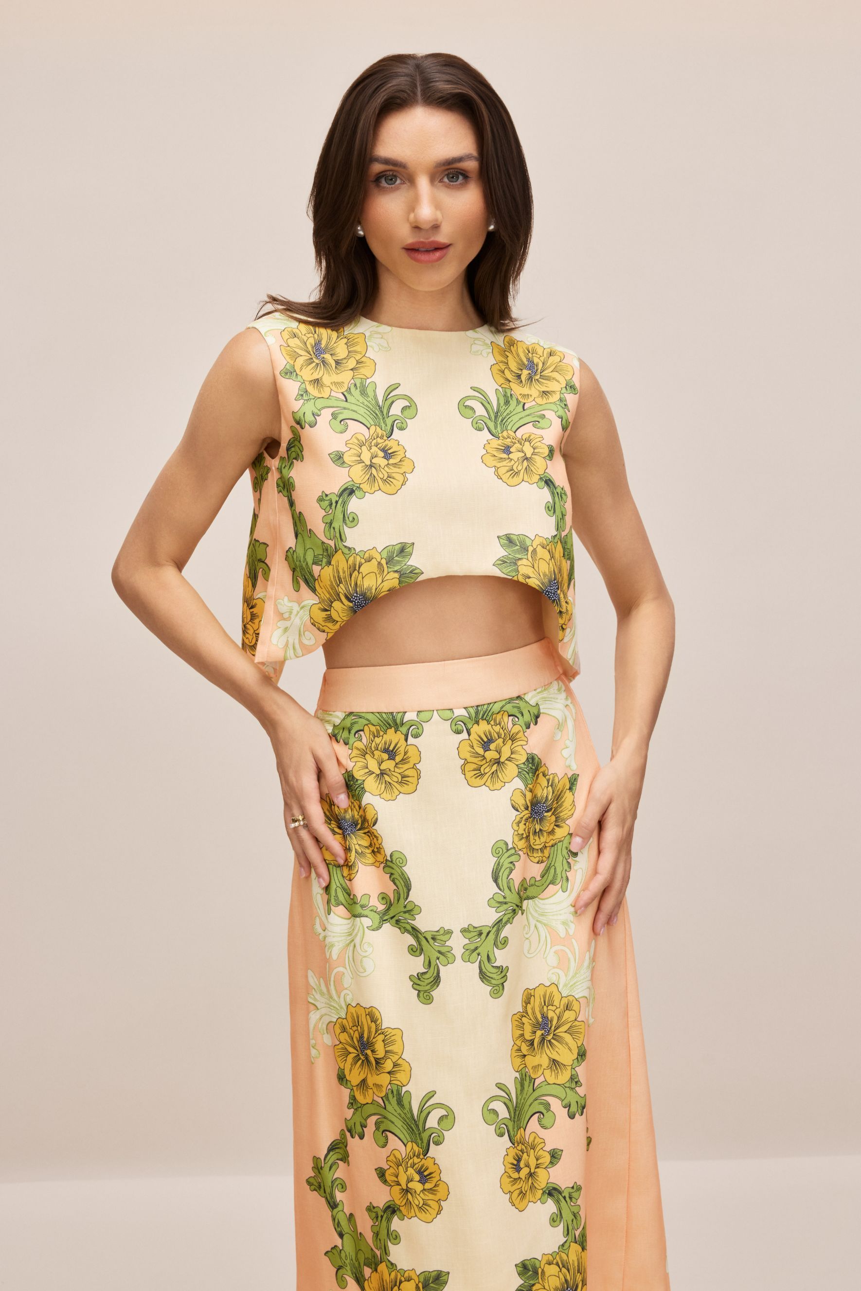 Valerie Floral Print Crop Top Skirt Set