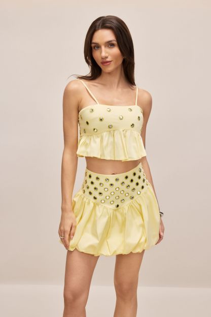 Irene Mirror Embellished Crop Top & Bubble Skirt Set