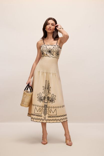 Caroline Abstract Embroidery Midi Dress