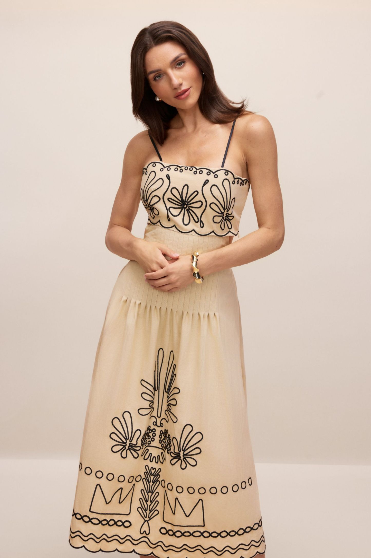 Caroline Abstract Embroidery Midi Dress
