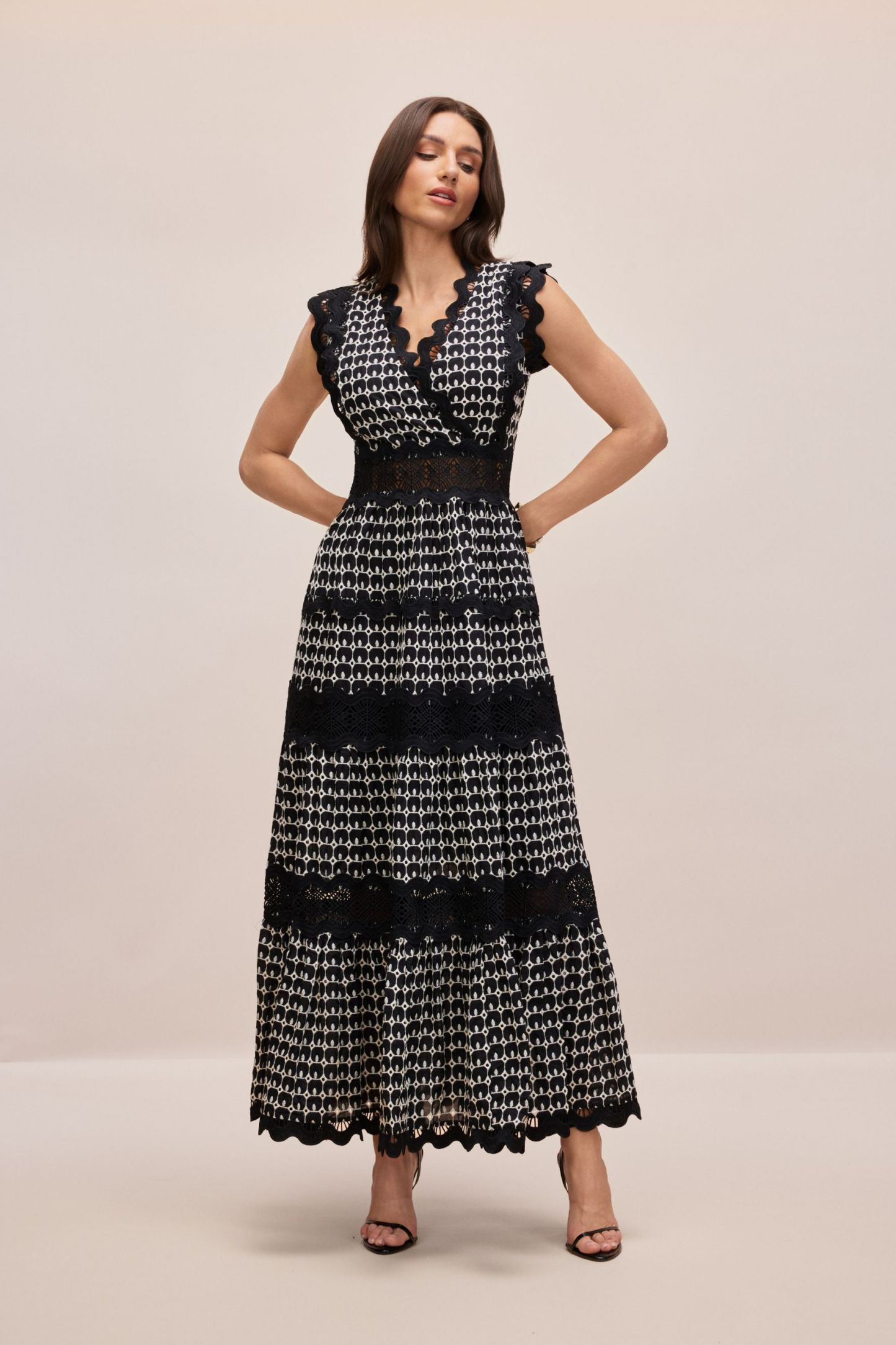 Louisa V-neck Embroidered Lace Maxi Dress