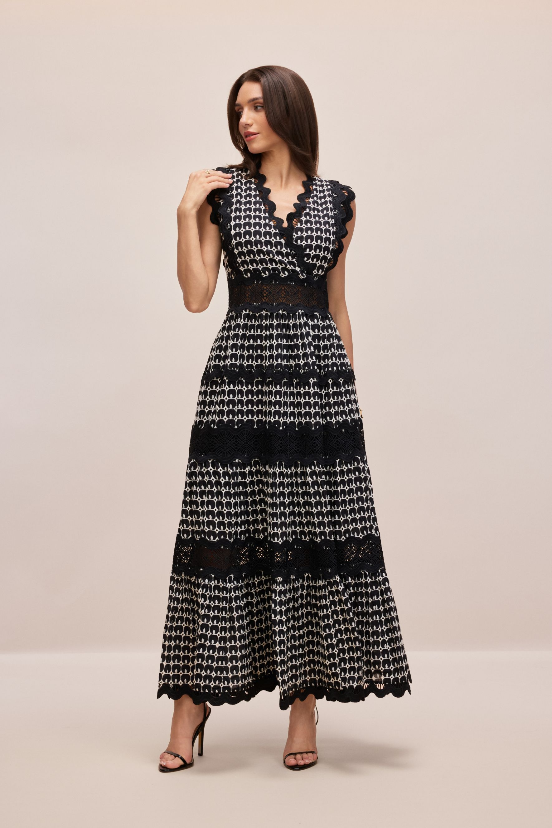 Louisa V-neck Embroidered Lace Maxi Dress