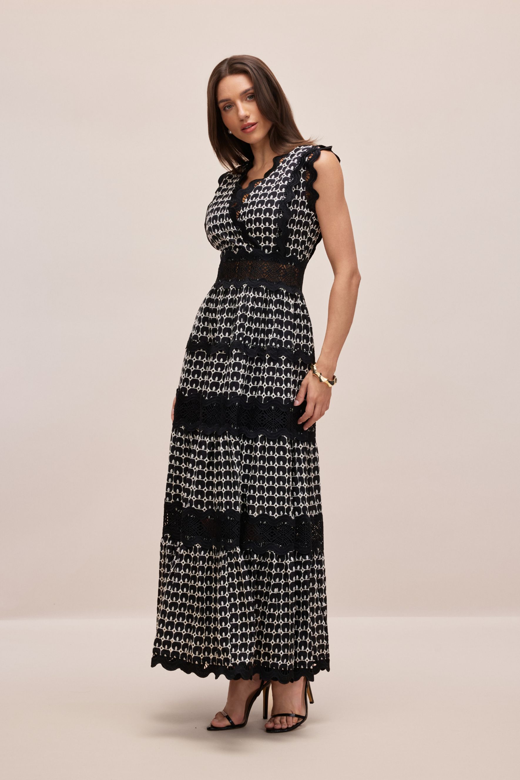 Louisa V-neck Embroidered Lace Maxi Dress