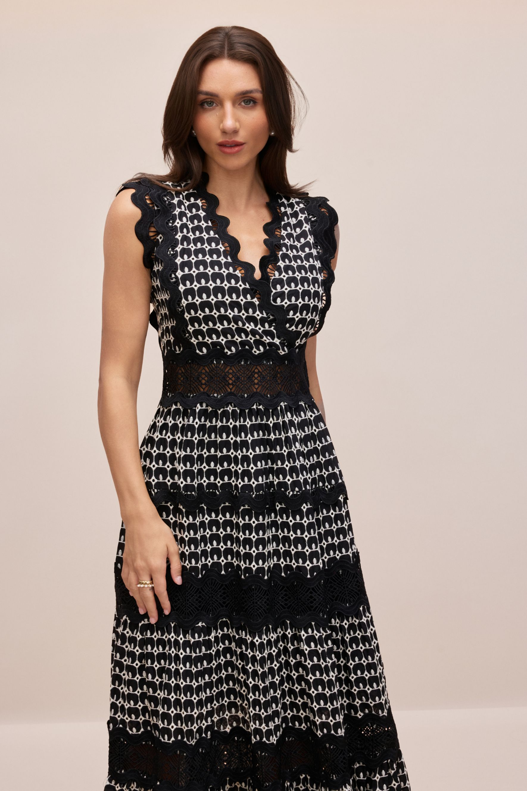 Louisa V-neck Embroidered Lace Maxi Dress