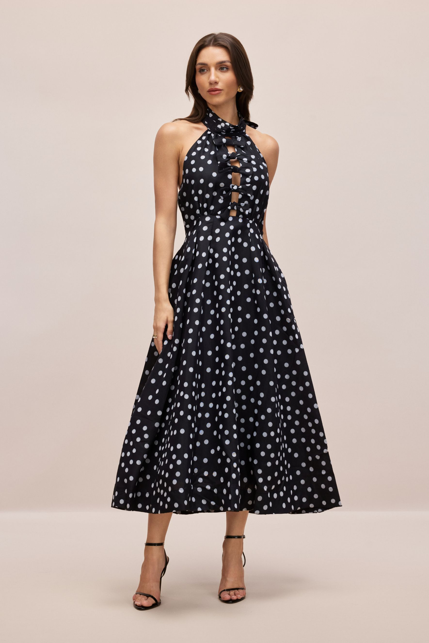 Scarlett Polka Dot Halterneck Midi Dress