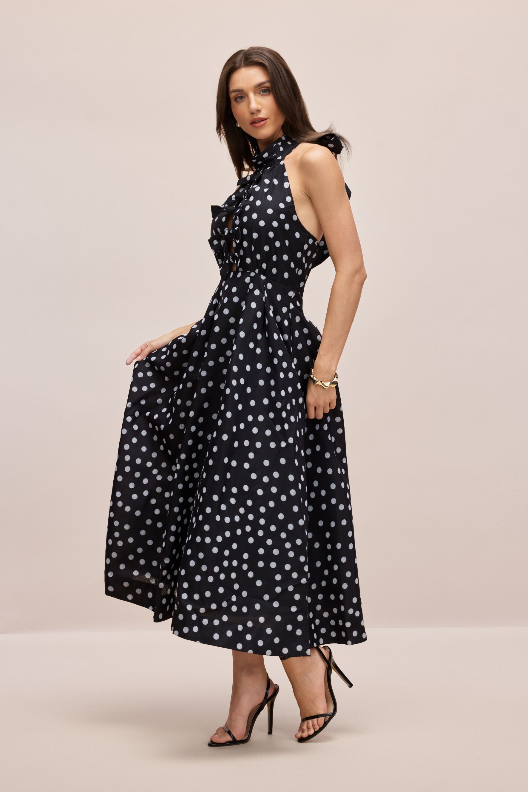 Scarlett Polka Dot Halterneck Midi Dress