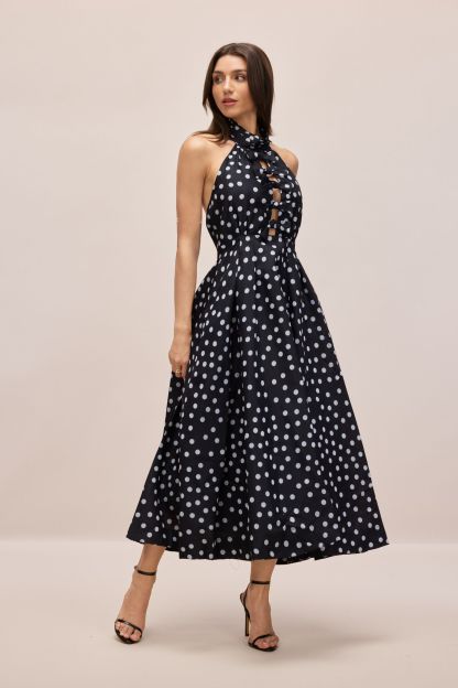 Scarlett Polka Dot Halterneck Midi Dress