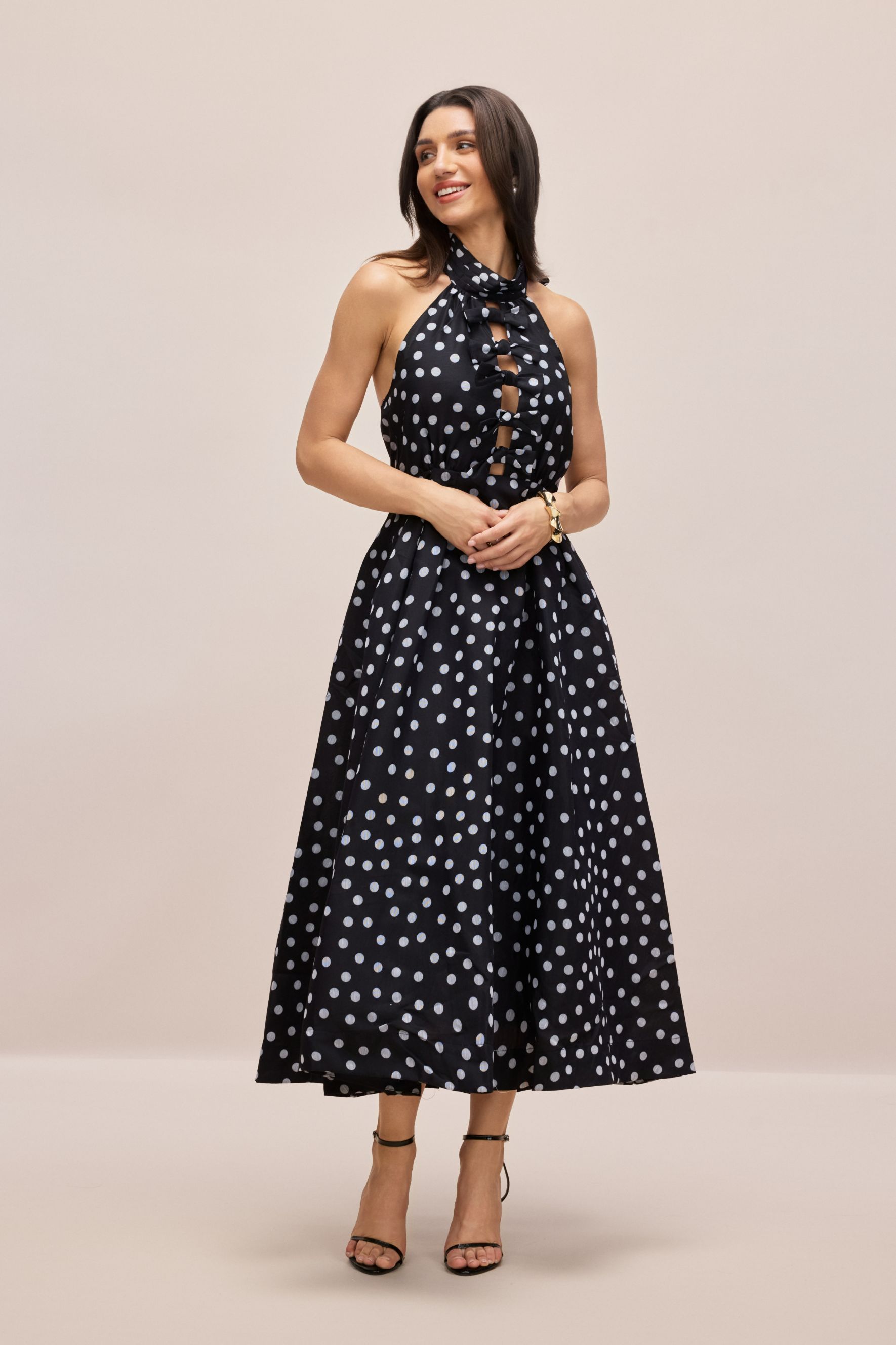Scarlett Polka Dot Halterneck Midi Dress