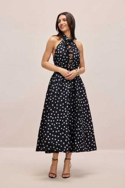 Scarlett Polka Dot Halterneck Midi Dress