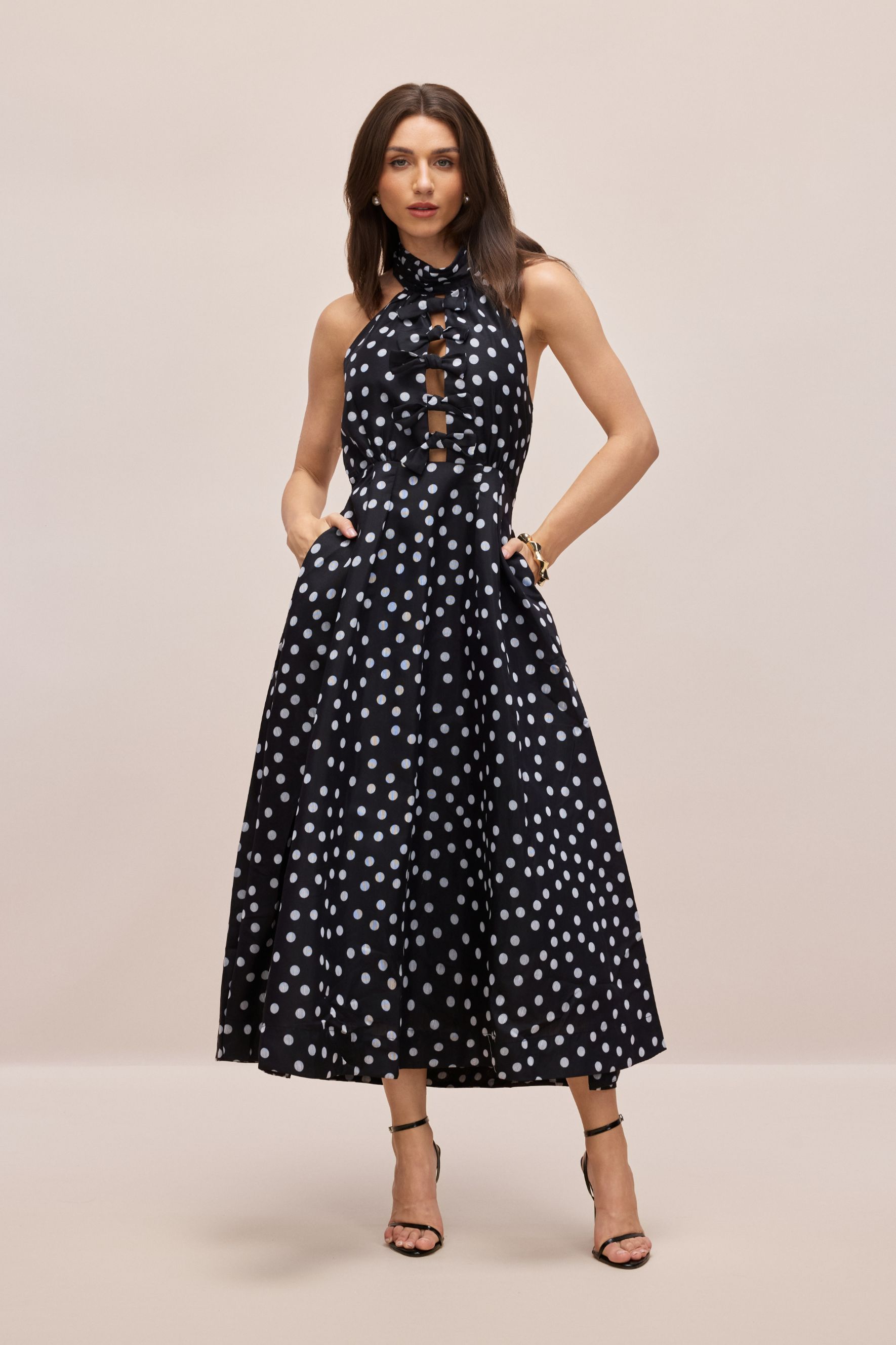 Scarlett Polka Dot Halterneck Midi Dress