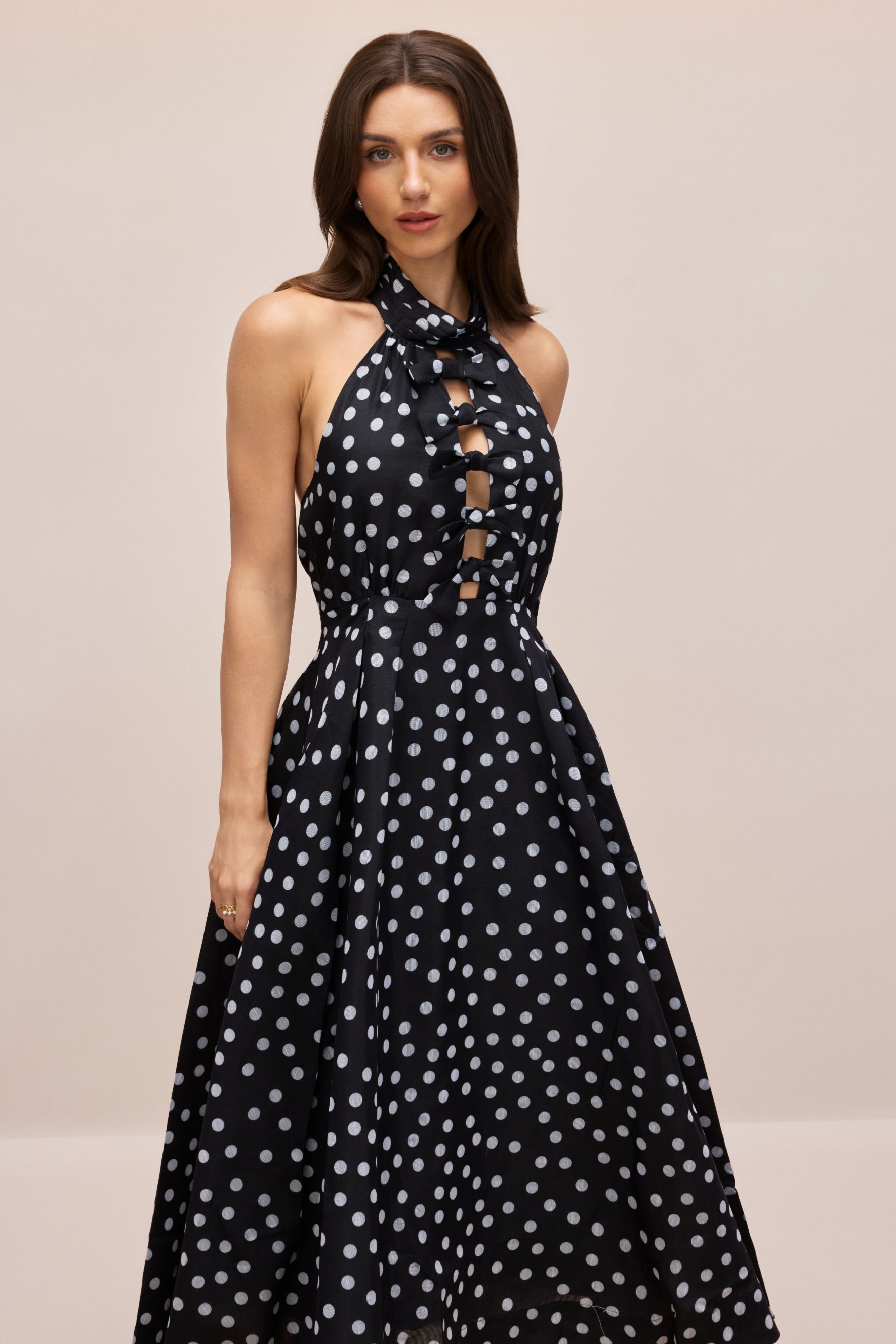 Scarlett Polka Dot Halterneck Midi Dress