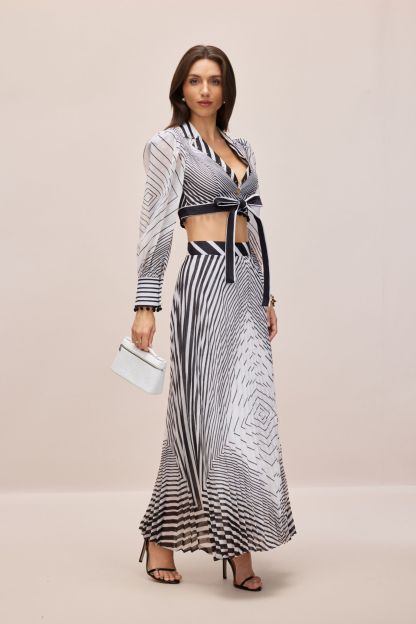 Tina Geometric Print V-neck Crop Top & Maxi Skirt Set