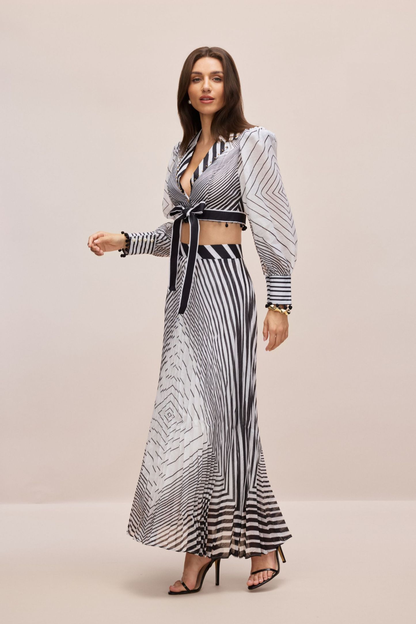 Tina Geometric Print V-neck Crop Top & Maxi Skirt Set