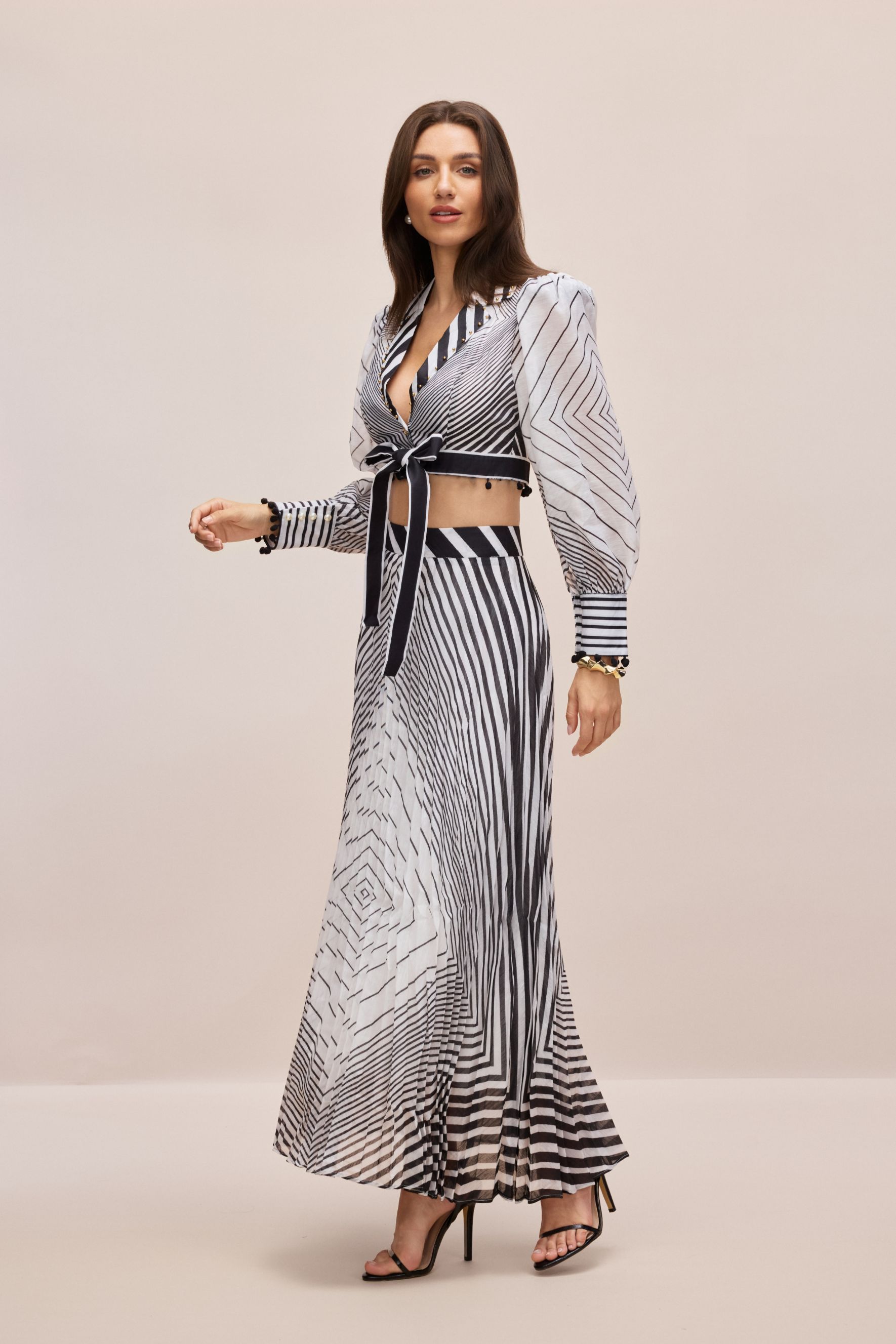 Tina Geometric Print V-neck Crop Top & Maxi Skirt Set